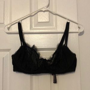 Black lace bra, no padding, 34D, Victoria Secret.